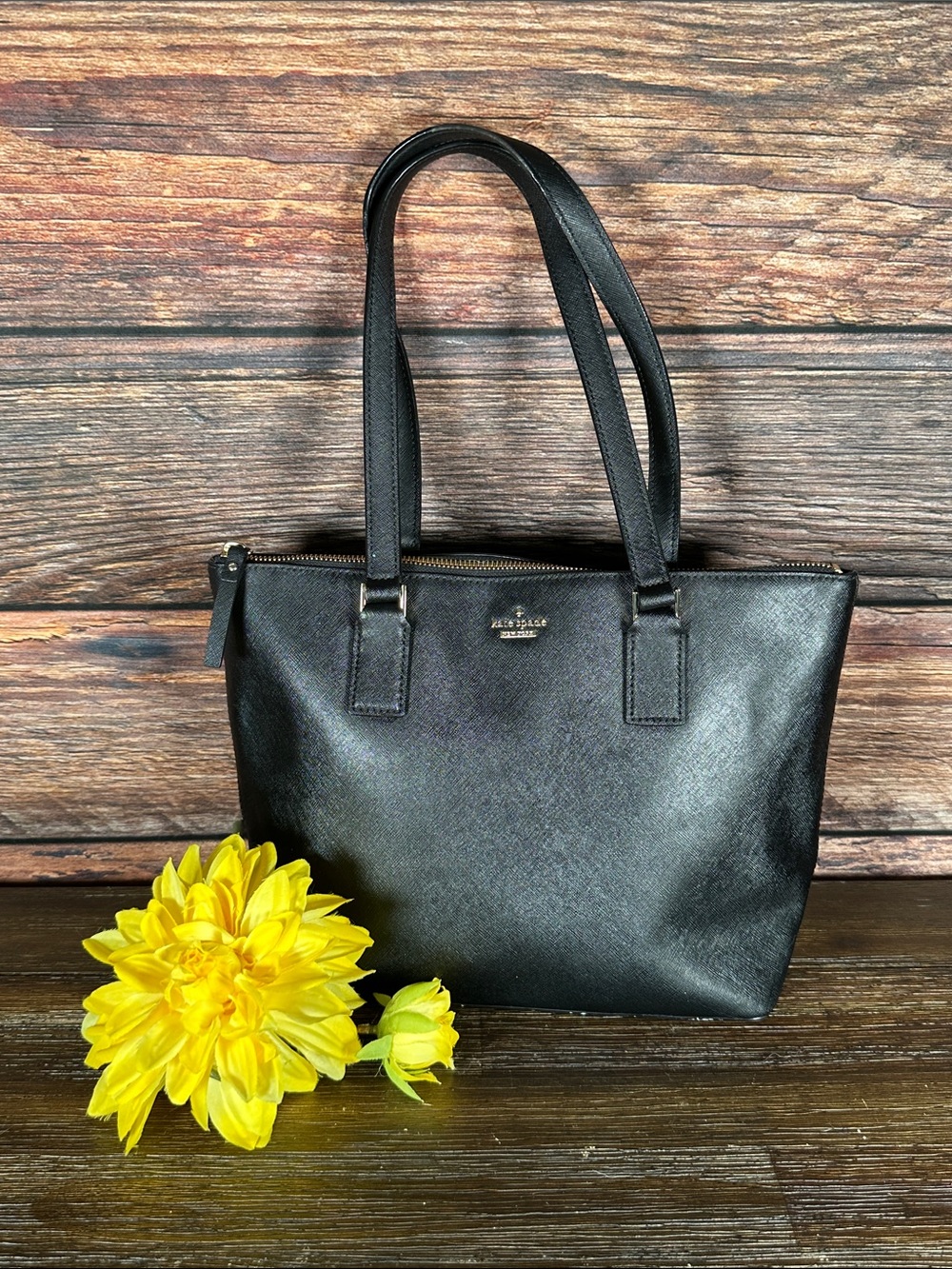 kate spade Black Leather Shoulder Tote